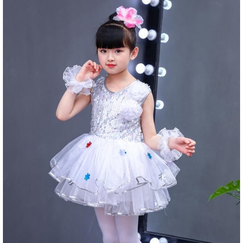 Kids modern dance jazz dance outfits for girls dancing singers dancers model show flower girls competition stage performance dresses